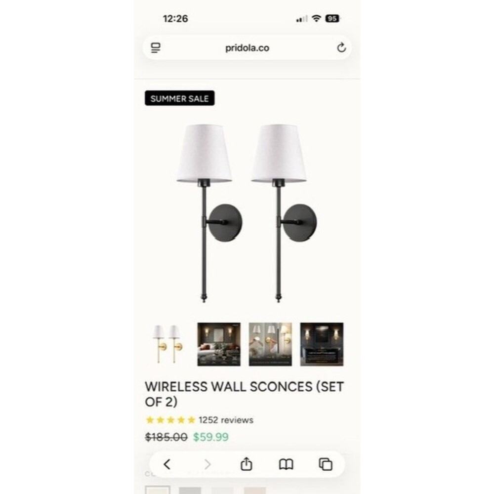 Wall Sconces with Remote Set of 2 Rechargeable Wall Light Black